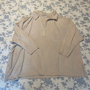 Garnet Hill Arden Oversized Linen Polo Tan Sweater Size XL